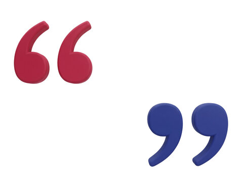3D Red Opening And Blue Closing Quotation Marks Typography
