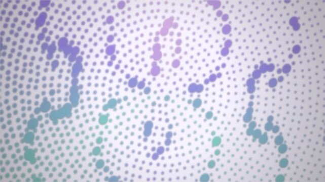 Abstract halftone dot background with purple and teal gradients, modern pop art pattern motion, creative digital texture for video overlays
