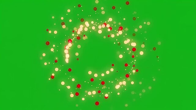Festive bokeh lights in red and gold circles on green screen for New Year 2027 and Christmas video footage.