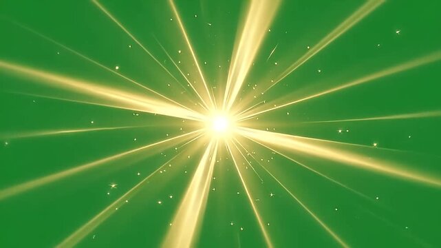 Golden starburst light rays radiating on green screen background for Christmas and New Year 2027 video editing.