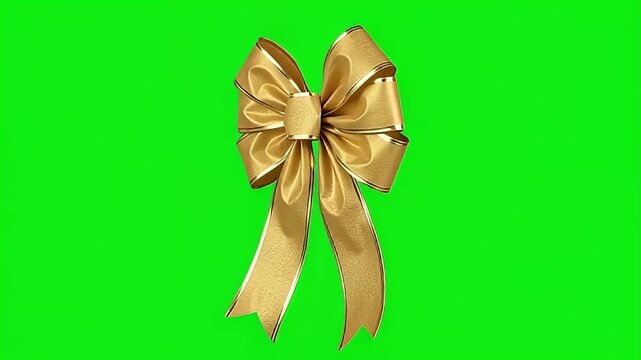 Golden satin ribbon bow on green screen background, festive Christmas and New Year 2027 holiday decoration