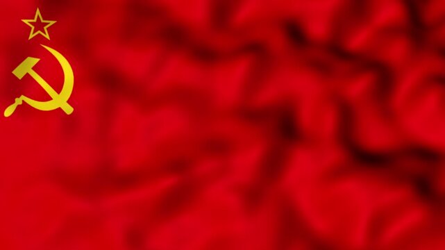 Waving Flag of the Soviet Union, Close-Up of Soviet National Flag in Motion