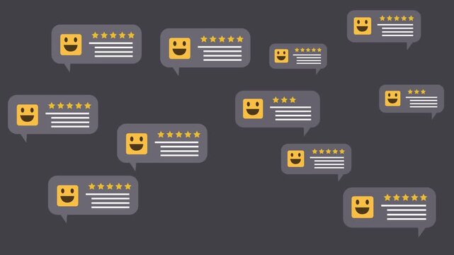 Customer review rating on with user giving five star feedback for customer satisfaction and service evaluation concept.