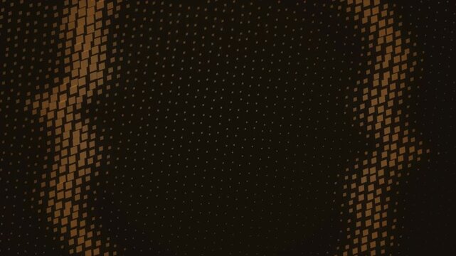 Golden halftone dot pattern, abstract wavy digital texture, dark bronze motion background, retro pop art aesthetic for creative video projects