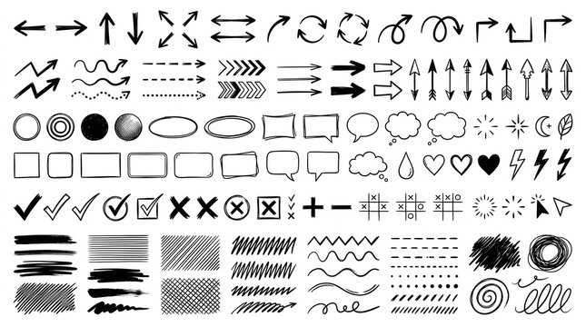 Hand drawn doodle collection with arrows shapes frames and sketch