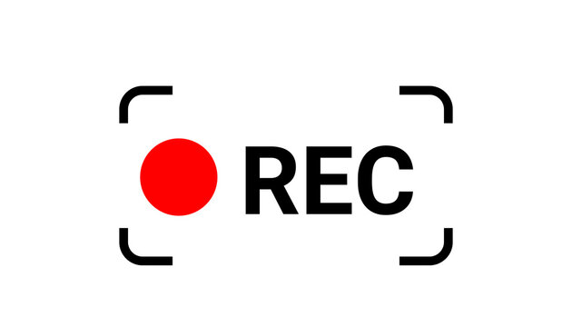Recording icon with red circle and REC text isolated on transparent background for video production