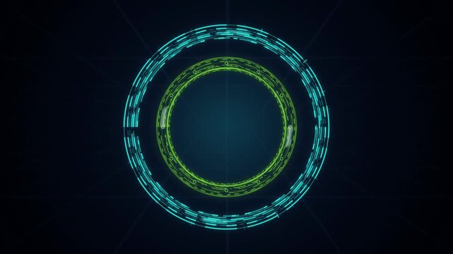 Glowing HUD tech circles rotating seamless loop motion background