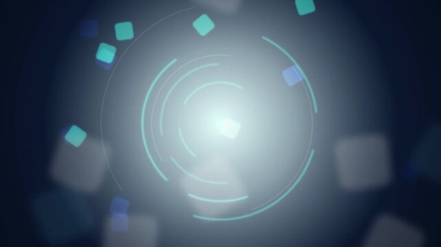 Cyan radial hud light arcs rotating seamless loop motion background