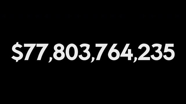 Dollar Counter 0 to 100 Billion (100B) USD Money Animation Transparent Background Alpha Channel
