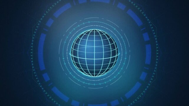 Wireframe globe HUD interface spinning seamless loop motion background