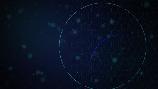 Cyan circular arcs rotating over hexagonal grid seamless loop