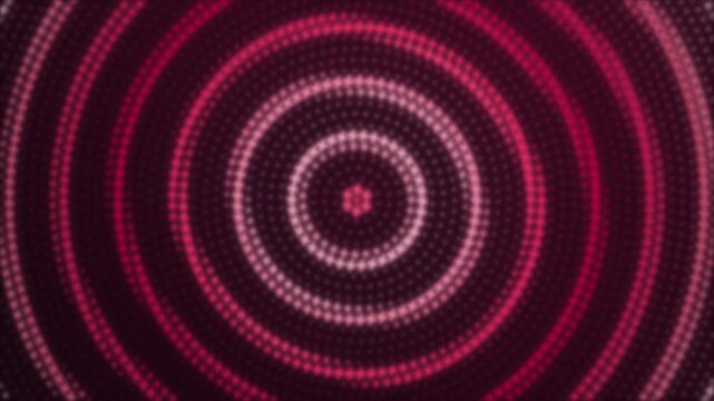 Magenta concentric circle background with glowing LED dots, retro digital halftone pattern, abstract pink geometric tunnel for music visuals