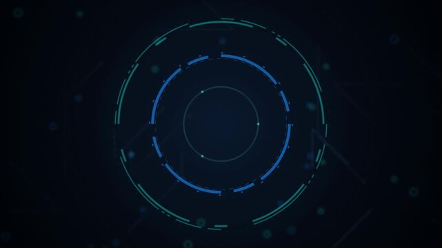 Cyan HUD reticle rings spinning seamless loop motion background
