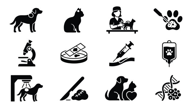Set of Veterinary Medicine and Animal Healthcare Icons illustration isolated on white background