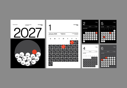 Modern Black White Calendar 2027