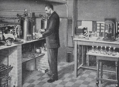Production of the plague vaccine at the Pasteur Institute in Paris, here Emile Roux, France, Historical, digitally restored reproduction of an original from the 19th century