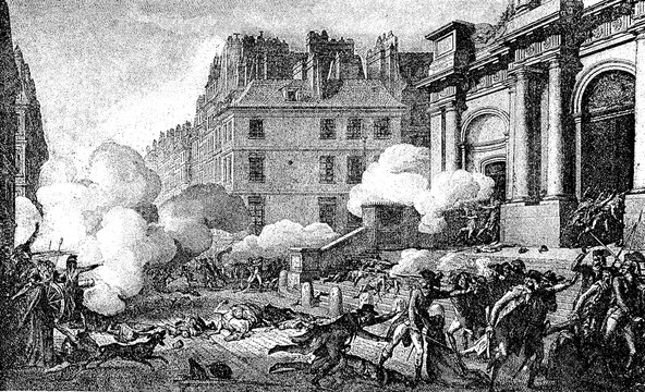 French Revolution, Conclusion of the Convention, Fight at the Church of St. Roch on 5 October 1795, Paris, France, Historic, digital reproduction of an original 19th-century artwork