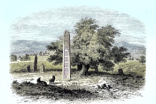 The Axum Obelisk in 1880, Aksum, in Abyssinia, now Ethiopia, Historical, digitally retouched reproduction of a 19th century original