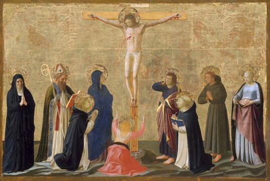 The Crucifixion, Execution, of Jesus of Nazareth, Christ, Good Friday, Golgotha, c. 1440, Guido di Pietro, Historical, digitally restored reproduction from a 19th century original