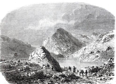 The Daubensee, Gemmisee, lies on the north side of the Gemmi Pass in the Valais municipality of Leukerbad in the Bernese Alps, 1870, Switzerland, digitally enhanced reproduction from a 19th century model, historical, exact date unknown