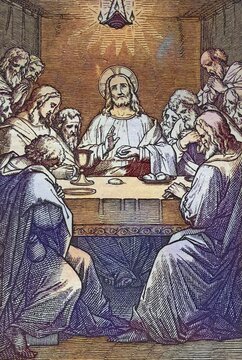 Biblical History, The Last Supper, Historical steel engraving from 1860