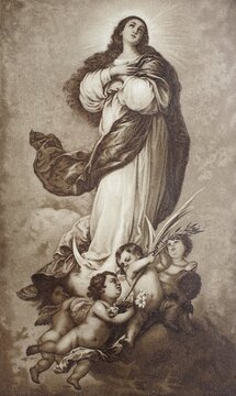 The Immaculate Conception of the Blessed Virgin Mary by Bartolome Esteban Murillo, digitally restored reproduction of an original 19th-century original