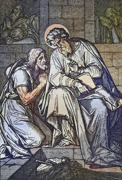 Biblical History, The Confession, Historical steel engraving from 1860