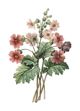 Primrose (Primula), Primula, Chinese primrose sinensis, digital reproduction of an original from the 18th century, original date not known