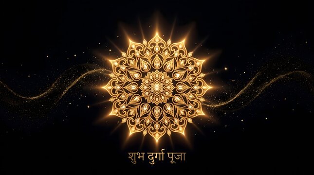 Intricate golden mandala pattern with glowing effects on a dark background