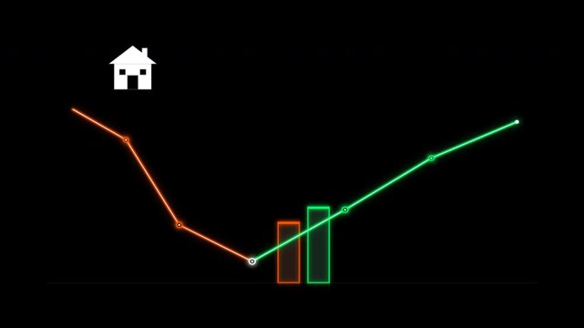 Housing market trend motion showing real estate price fluctuations. 4k