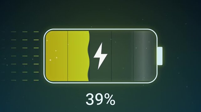 Glowing battery charging status icon 39 percent