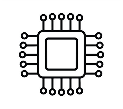 Microprocessor with Radiating Circuit Connections Icon. Stylized microprocessor icon