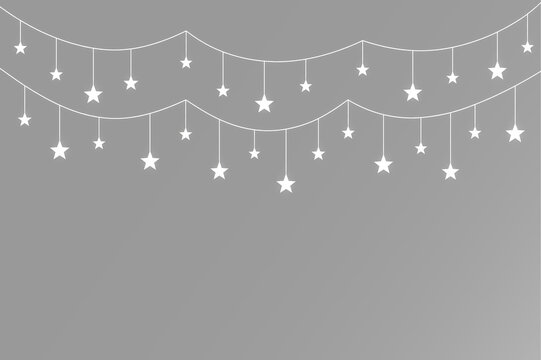 Luminous hanging star chains forming graceful festive arcs with varied drops and soft white shine
