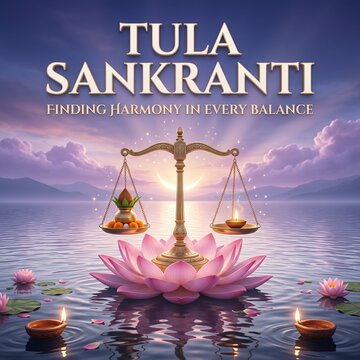 Tula Sankranti Festival Banner with Celestial Lake and Lotus