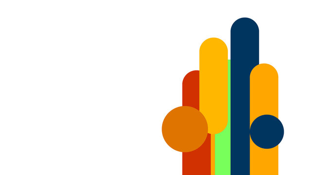 Minimalist abstract composition featuring colorful rounded vertical bars and circular shapes on a clean white background for modern graphic design and branding projects.