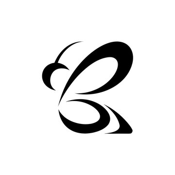 Minimalist black bee silhouette vector logo illustration featuring clean abstract wings and stinger curves