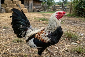  gallo giro pinto mexicano en granja  © Jess