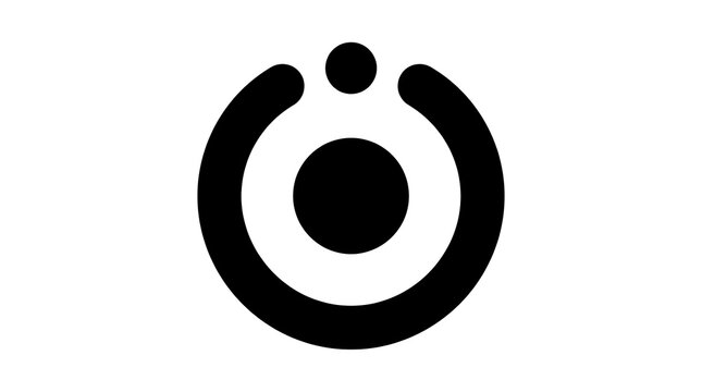 Minimalist black circle logo symbol featuring rounded geometric shapes and central dot graphic design element