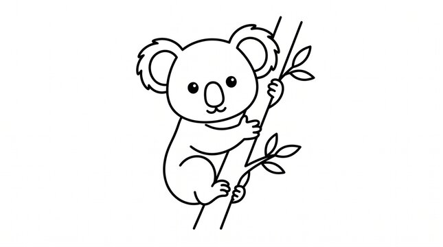 Baby koala on a branch coloring page for kids