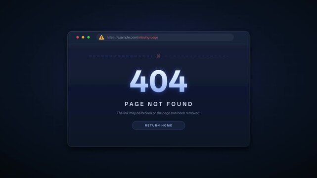 404 page not found error in browser window with return home button