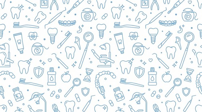 Dental Care Seamless Pattern with Stomatology Line Icons