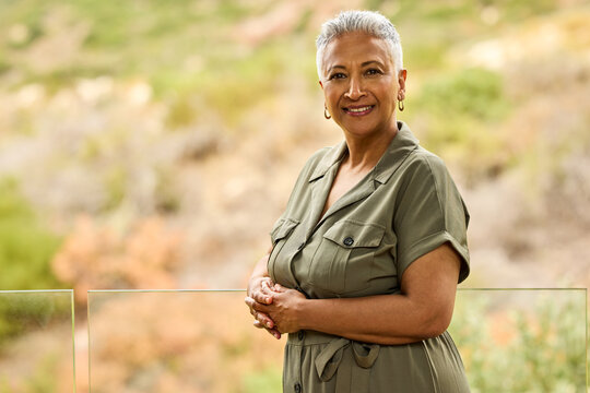 Portrait of Short hair mature woman looking at camera