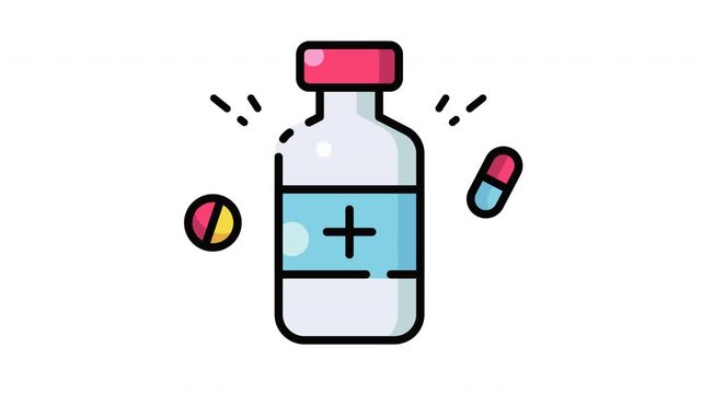 Medical bottle icon filled with capsule pills represents healthcare, pharmacology, and treatment, suitable for clinics, pharmacies, medical apps, and websites.