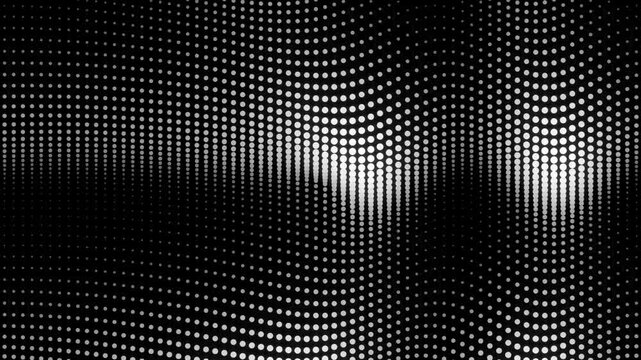 Abstract monochrome dotted wave motion background, dynamic digital particle flow animation, futuristic technology pattern for motion