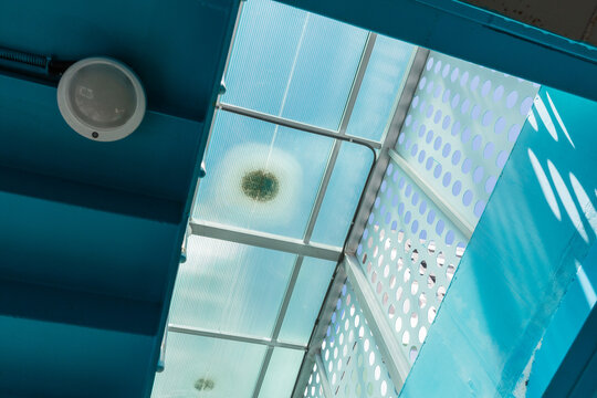 Blue Ceiling and Translucent Skylight with Perforated Panel Detail