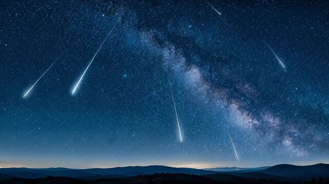 星が降る夜空と森のシルエットを描いた自然背景
