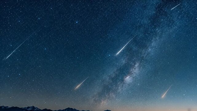 天の川の下を流れる流星群と星空の背景動画