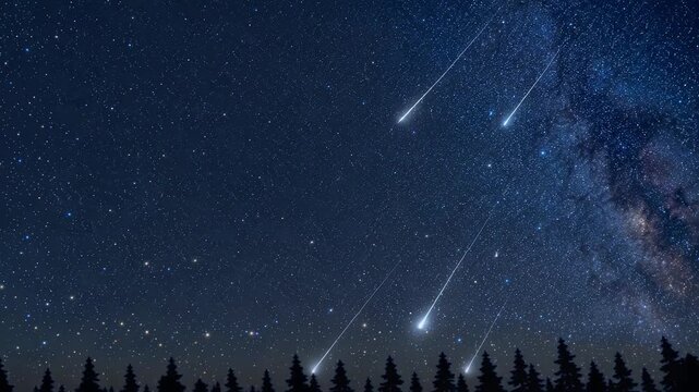 天の川の下を流れる流星群と星空の背景動画