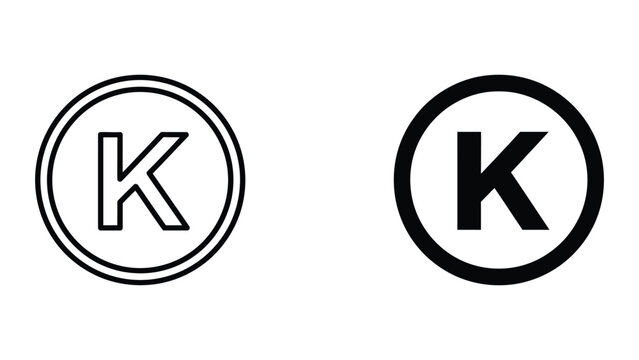 Simple black and white k letter in circle icons