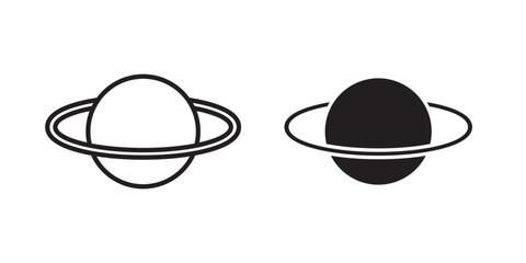 Planet saturn icon flat outline in black © iconic